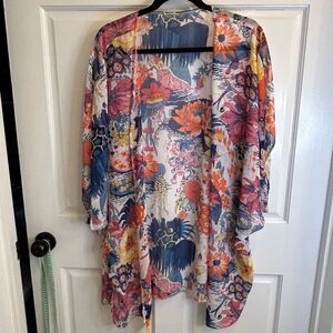 Women's Unbranded Floral Kimono M White Blue